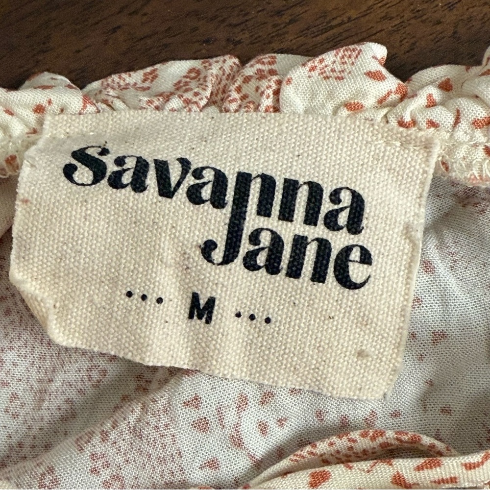 Savanna Jane Cream Rust Boho Peasant Blouse M Embroidered Print Fall Top - Picture 5 of 7